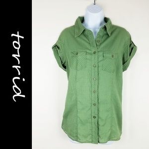 TORRID 100% cotton CAMP SHIRT in Green / Avocado